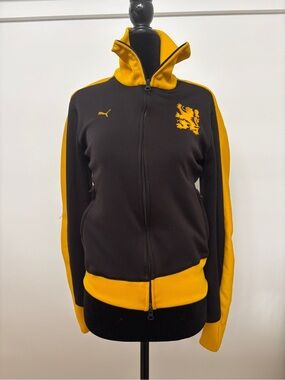 Puma Black & Yellow Track-Style Soccer Jacket with Lion Crest Holland